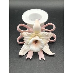 George Good Lily and Bow Porcelain Taper Candlestick Holder - 1986 Vtg Feminine